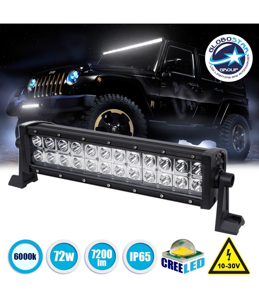GloboStar® 85461 PRO Series Μπάρα Ίσια - Straight για Αυτοκίνητα & Φορτηγά LED CREE XBD 72W 7200lm DC 10-30V Αδιάβροχη IP65 Ψυχρό Λευκό 6000K